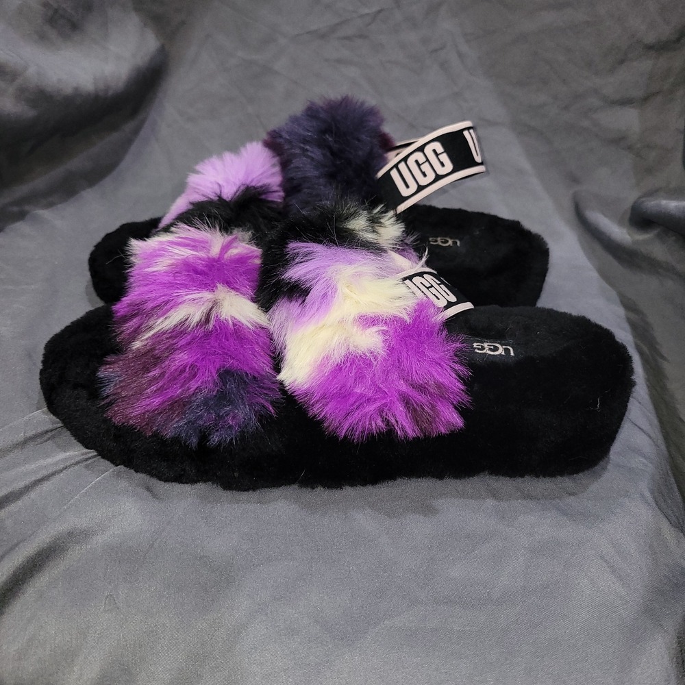 Women's 8 M UGG Oh Yeah Tie Dye Slide Slippers Sandals 1119821 Faux Fur Fuzzy